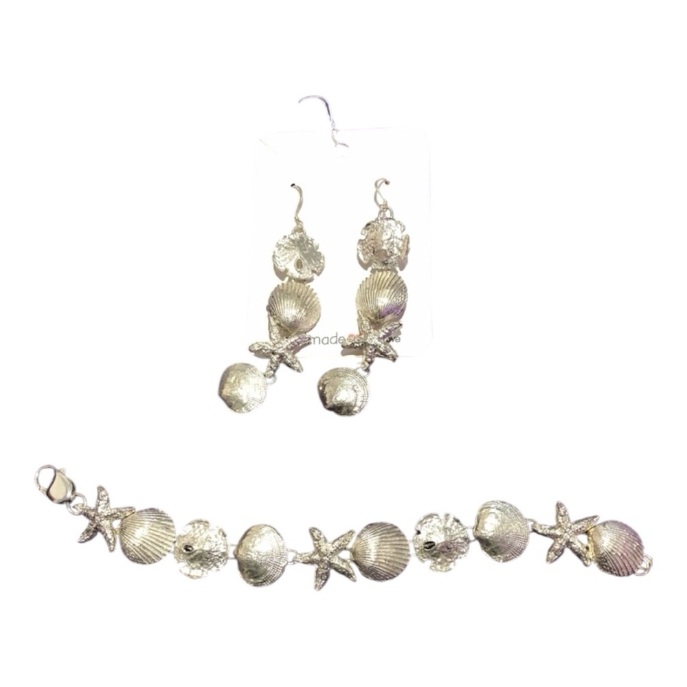 Vintage 925 Sterling Silver Sea Life Collection Bracelet and Earrings Set - Picture 4 of 10